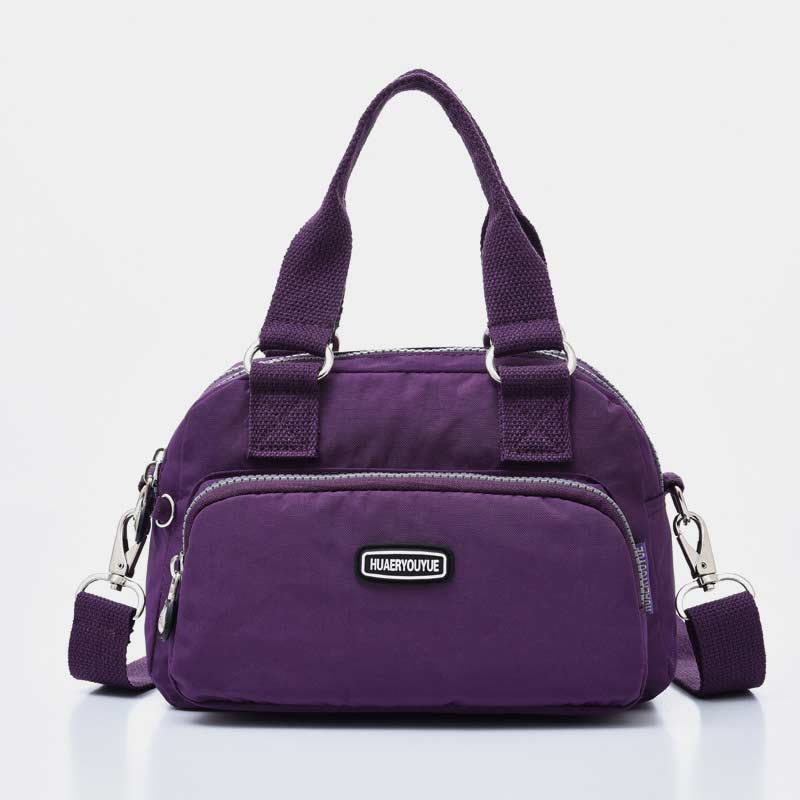 Handtasche für Damen, lila, Nylon, leicht, Einkaufstasche mit Reißverschluss