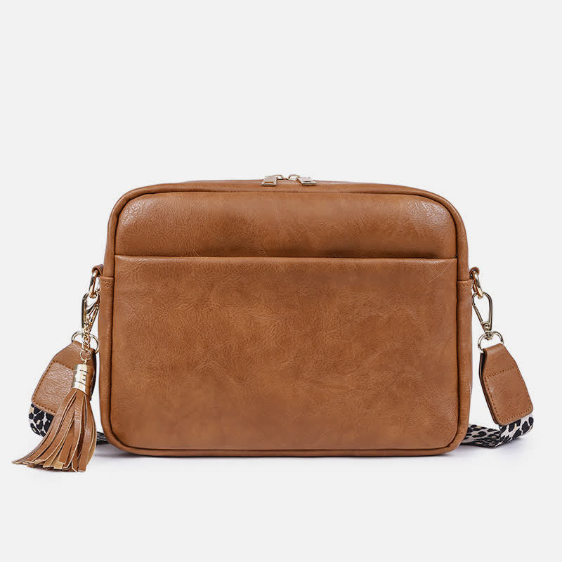 Umhängetasche für Damen, Retro-Tasche mit Quaste, PU-Leder