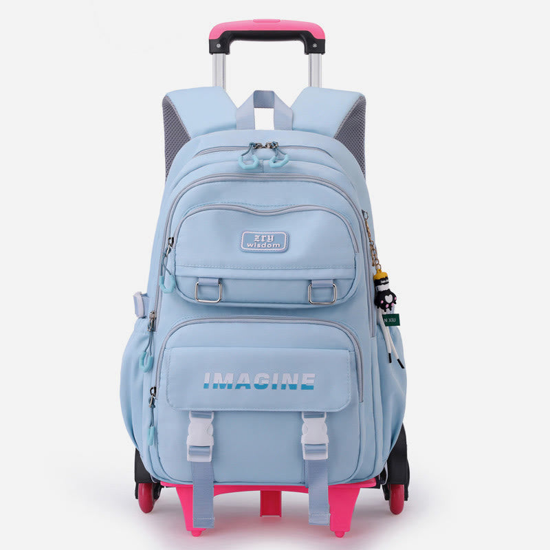 Mädchen Rollrucksack für die Schule wasserdichte Nylonräder Geldbörse