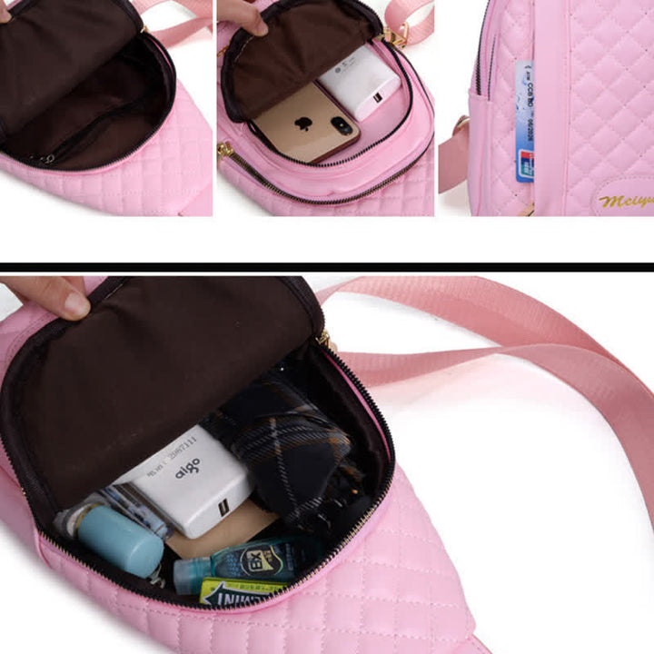 Schultertasche aus Leder für Damen, gesteppt, Umhängetasche, Sling-Rucksack, Tagesrucksack