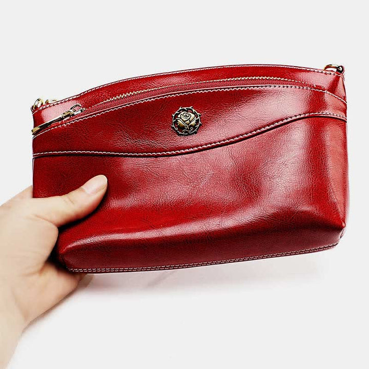 Retro-Umhängetasche aus echtem Leder für Damen, geräumige kleine Handytasche