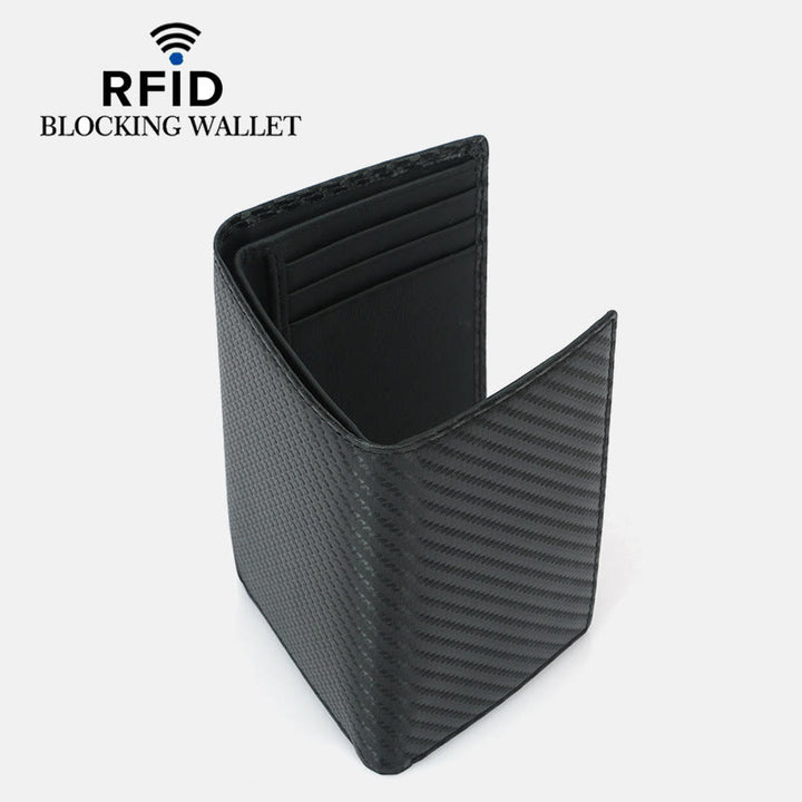Dreifach gefaltete Herren-Geldbörse aus Leder mit RFID-Blockierung, minimalistisches Kohlefaser-Muster