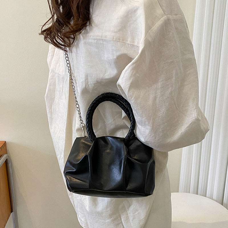 Umhängetasche für Damen, faltenförmig, Mini-Handtasche in Volltonfarbe