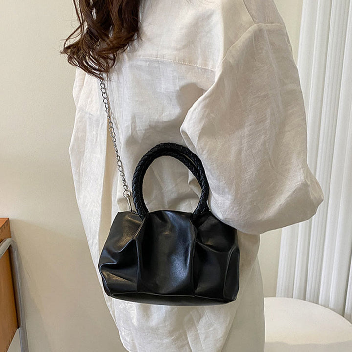 Umhängetasche für Damen, faltenförmig, Mini-Handtasche in Volltonfarbe