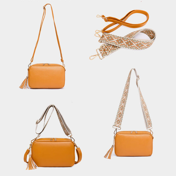 Umhängetasche für Damen mit Quaste, einfarbig, lässige Ledertasche
