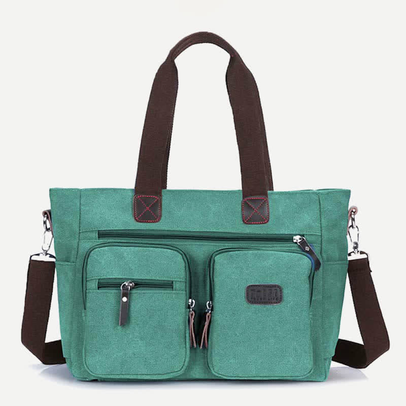 Tragetasche mit mehreren Taschen für Damen und Herren, Retro-Laptoptasche aus Segeltuch