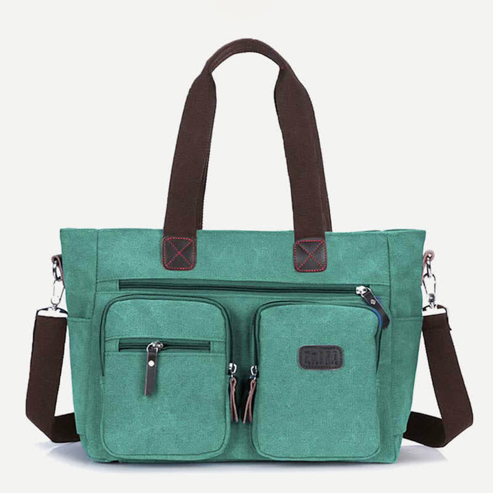 Tragetasche mit mehreren Taschen für Damen und Herren, Retro-Laptoptasche aus Segeltuch