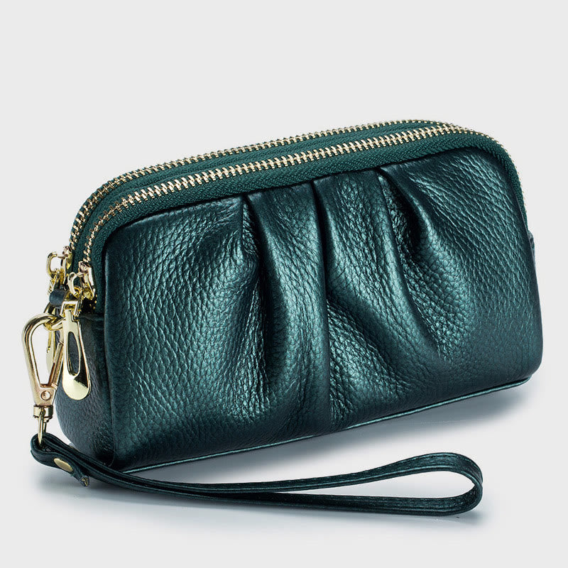 Clutch aus Rindsleder mit zwei Fächern, Handgelenktasche für Damen