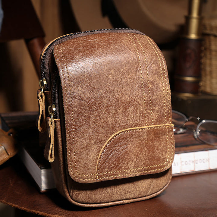 Gürteltasche für Herren, für den täglichen Gebrauch im Freien, Retro-Gürtelschlaufen aus echtem Leder