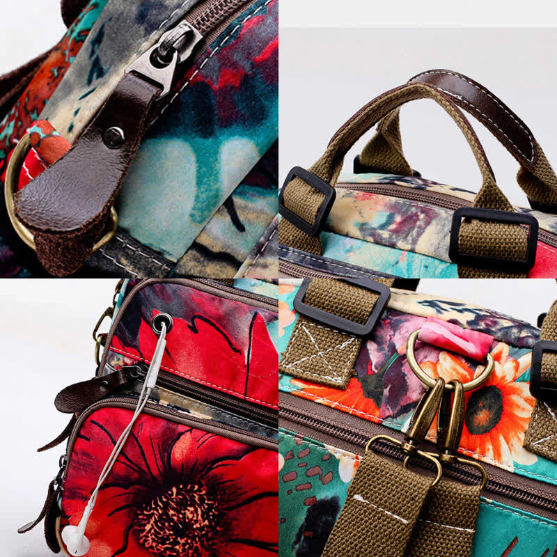 Multifunktionaler wasserdichter Rucksack mit Blumendruck, Wickeltasche mit Blumenmuster, Umhängetasche 