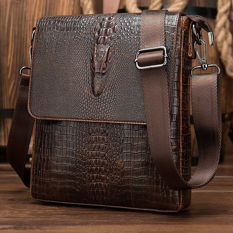Clamshell Messenger Bag Herren Unifarben Krokodildruck Business Geldbörse