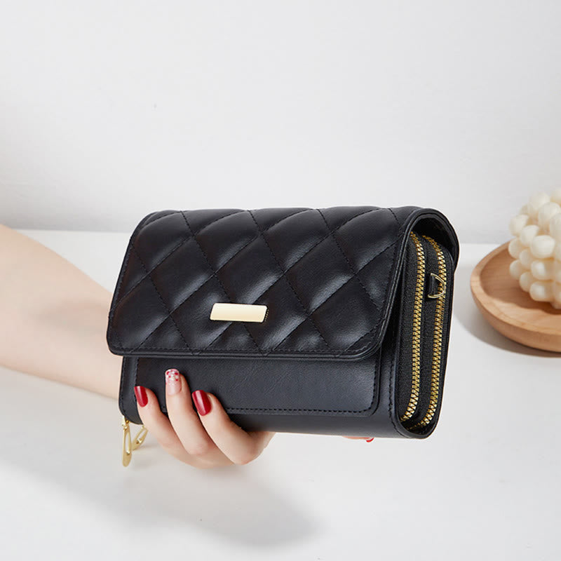 Handytasche mit doppeltem Reißverschluss, gesteppte Umhängetasche, Geldbörse, Clutch