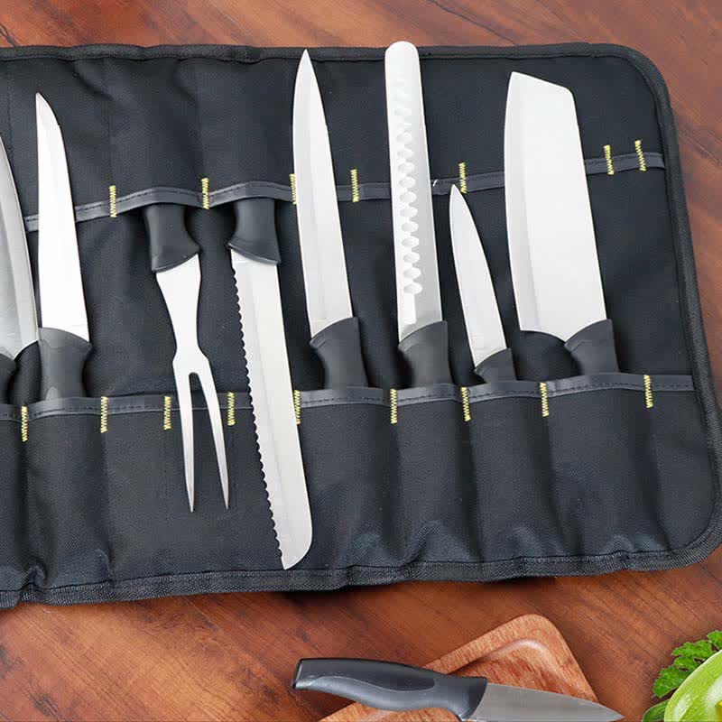 Rolltasche für Kochmesser, 22 Fächer, robuste Oxford-Kochmessertasche