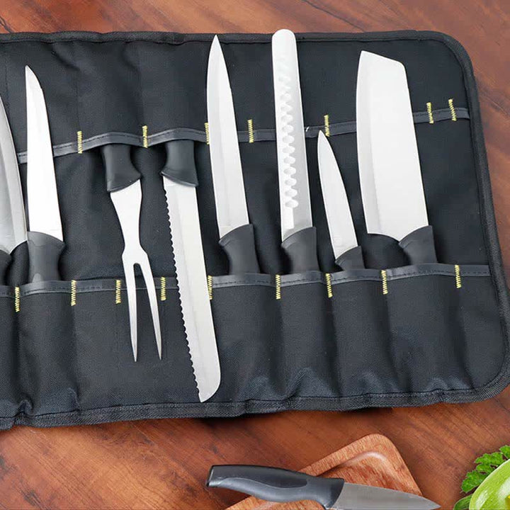 Rolltasche für Kochmesser, 22 Fächer, robuste Oxford-Kochmessertasche