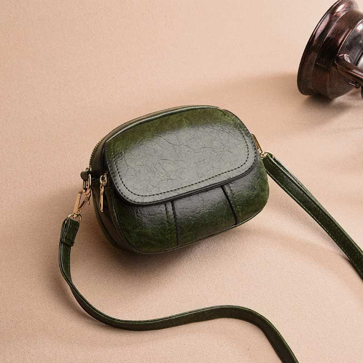 Kleine Umhängetasche aus Leder mit dreifachem Reißverschluss, Schultertasche für Damen