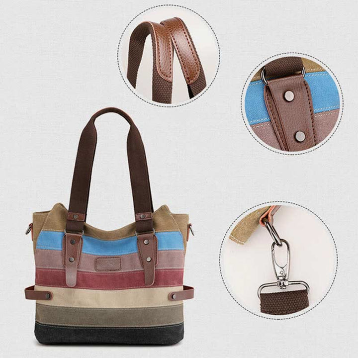 Multifunktions-Farbblock-Canvas-Handtasche Hobo Tote Bag Umhängetaschen