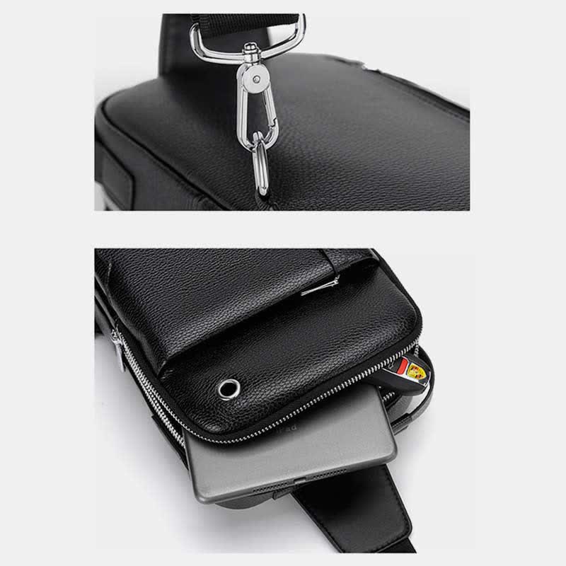 Herren Leder Sling Rucksack Brust Crossbody Schultertasche für Reisen Wandern