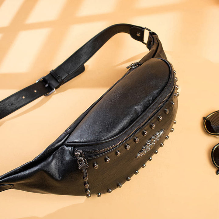 Gürteltasche für Damen und Herren, große Gürteltasche mit Totenkopf-Dekor