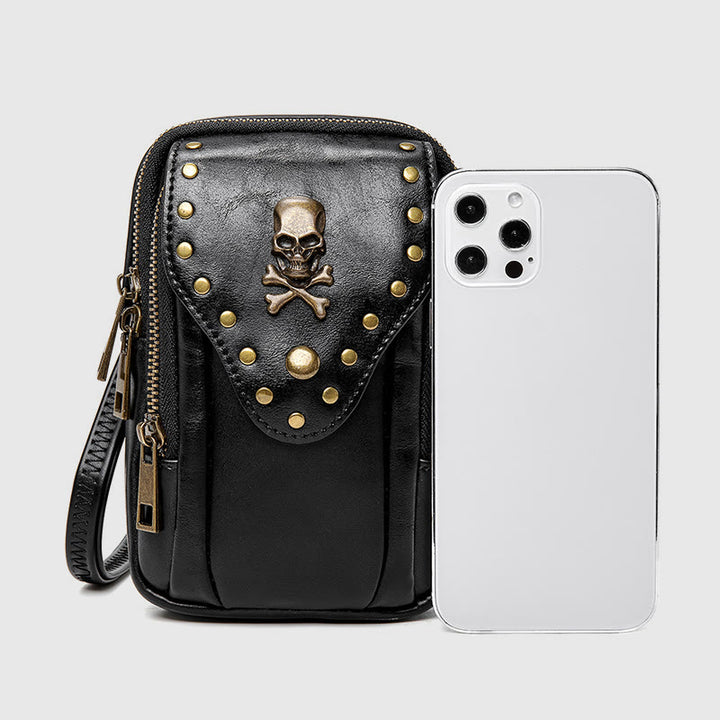 Handytasche für Damen, schwarze, tragbare Reisetasche im Punk-Stil