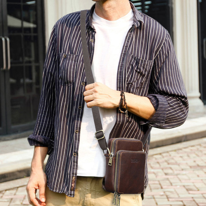 Umhängetasche aus echtem Leder für Herren, kleine Handy-Geldbörse, Messenger-Schultertasche