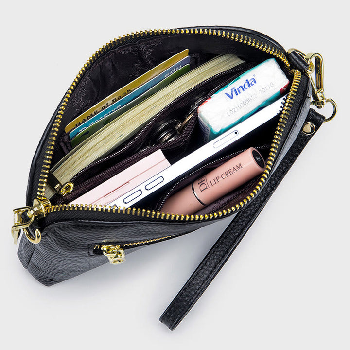 Clutch aus echtem Leder für Damen, Handgelenktasche, Umhängetasche