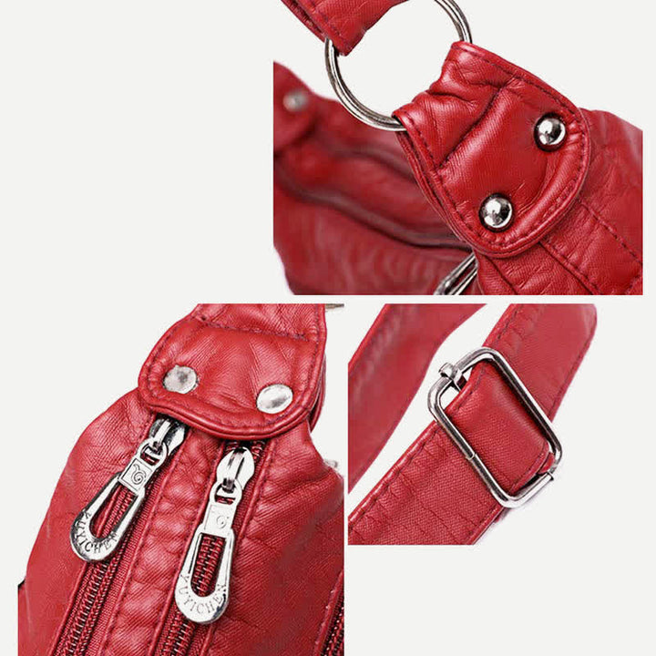 Umhängetasche mit mehreren Taschen für Damen, Retro-Nieten, Leder, Schultertasche