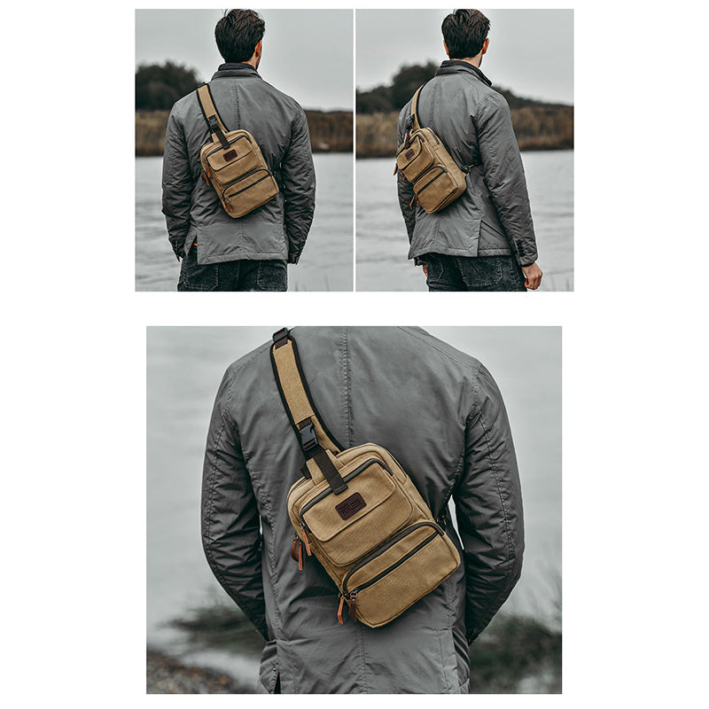 Herren Canvas Sling Bag Multi-Pocket Kratzfeste Umhängetasche