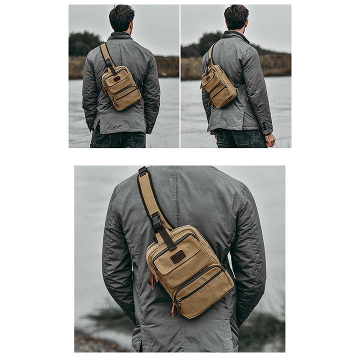 Herren Canvas Sling Bag Multi-Pocket Kratzfeste Umhängetasche