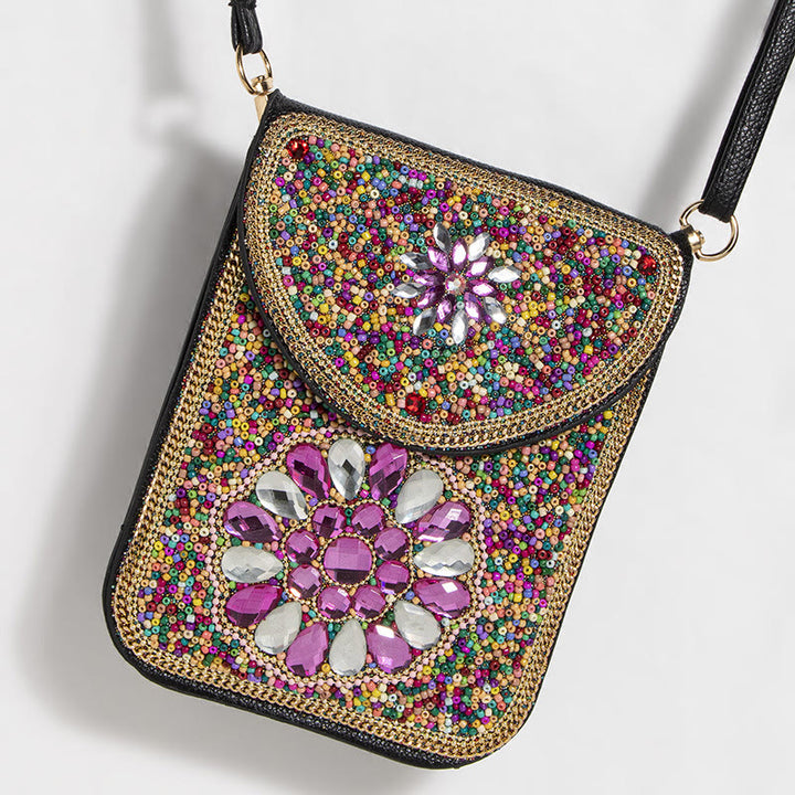 Bohemian Handytasche Damen Muschel Blumen Muster Magnetische Umhängetasche
