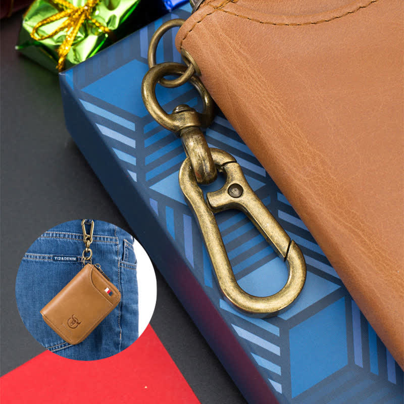 Leder-Geldbörse mit Rundum-Reißverschluss für Herren, RFID-blockierender Kartenhalter mit Schlüsselanhänger