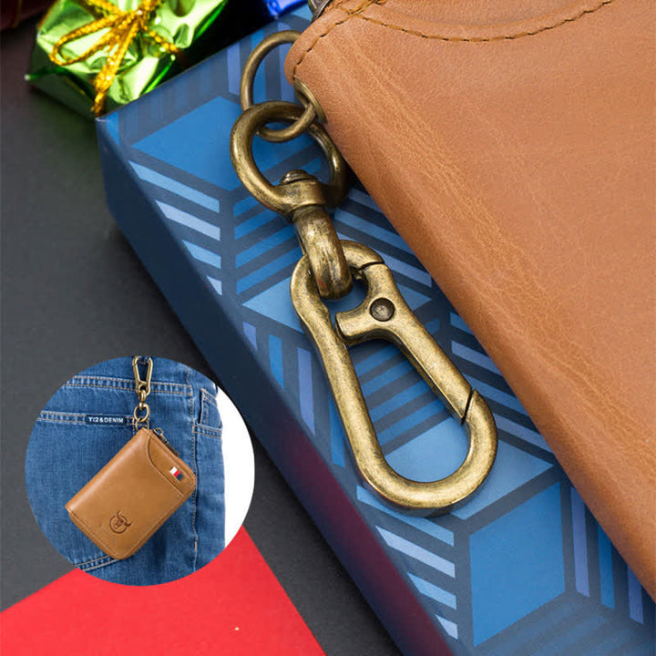 Leder-Geldbörse mit Rundum-Reißverschluss für Herren, RFID-blockierender Kartenhalter mit Schlüsselanhänger