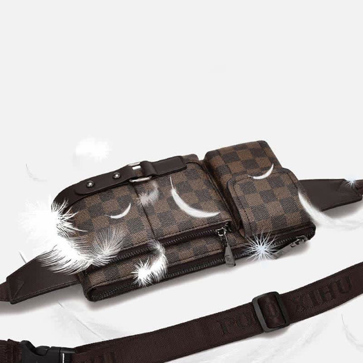 Gürteltasche für Herren, Leder, kariert, Reise-Umhängetasche, Brusttasche