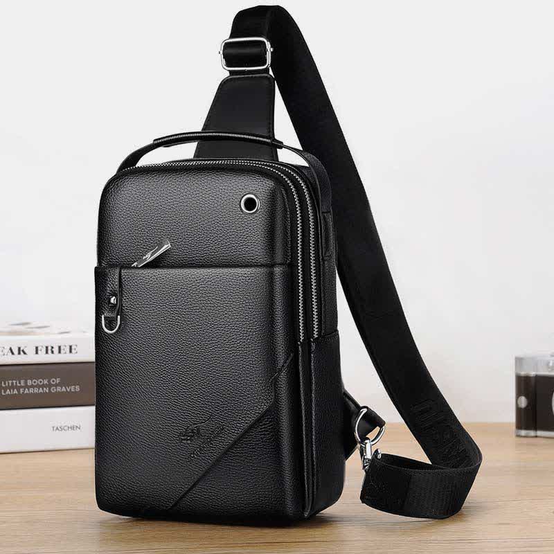 Herren Leder Sling Rucksack Brust Crossbody Schultertasche für Reisen Wandern