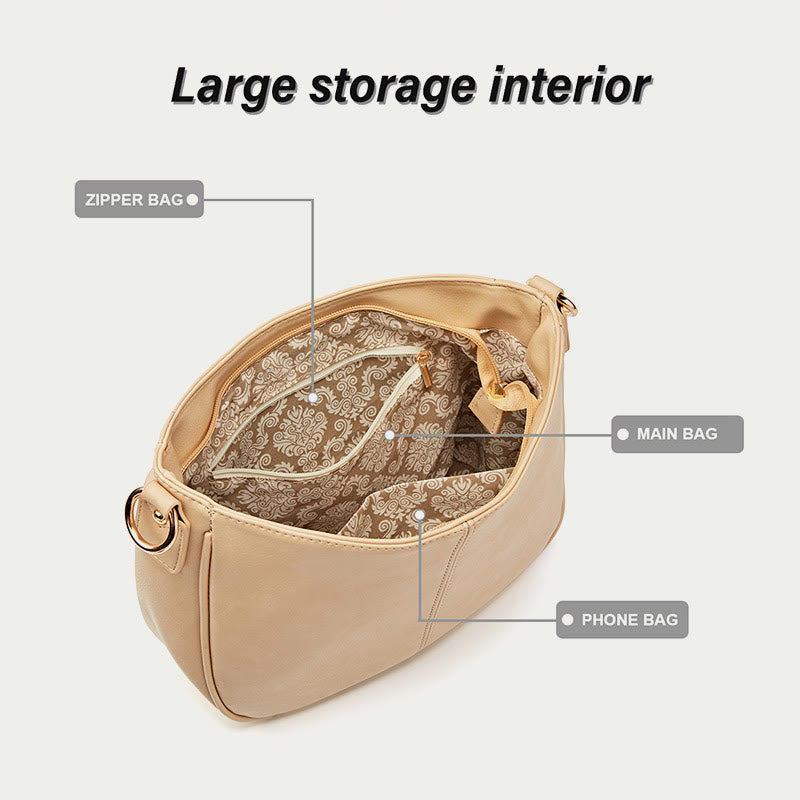 Umhängetasche für Damen mit doppeltem Riemen, elegante Tasche aus PU-Leder