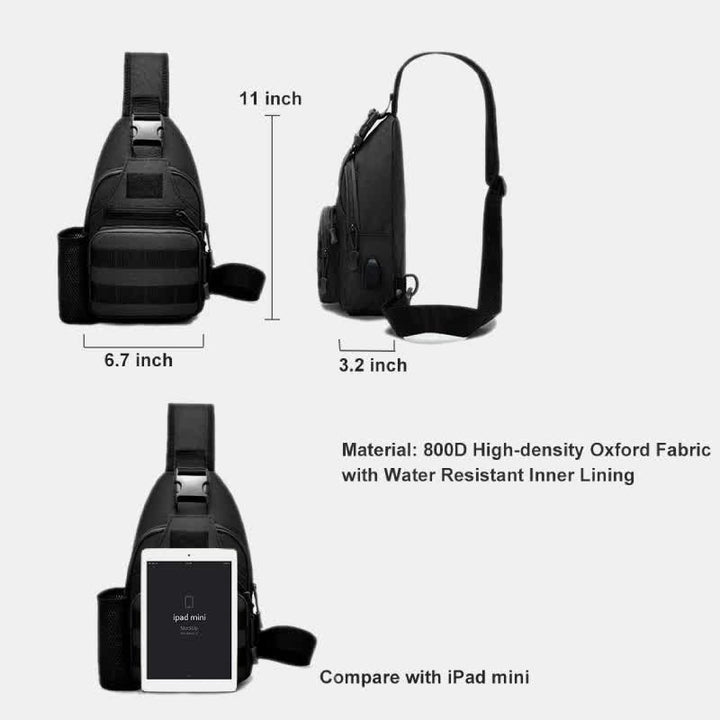 Taktische, militärische, leichte Schultertasche mit mehreren Taschen und USB-Ladeanschluss