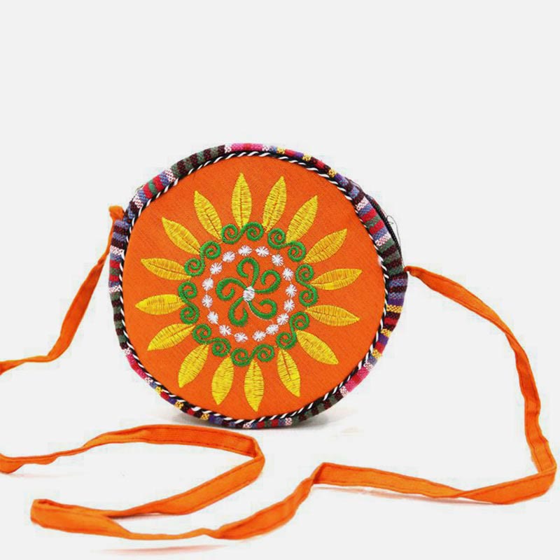 Folk Custom Canvas Tasche Frauen Stickerei Sonnenblume kleine runde Tasche