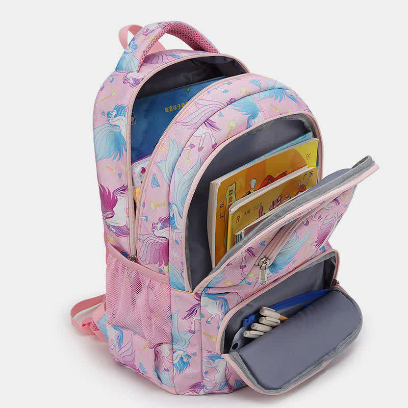 Einhorn-Schulranzen-Set für Mädchen, Rucksack, Büchertasche, Lunchtasche, Federmäppchen