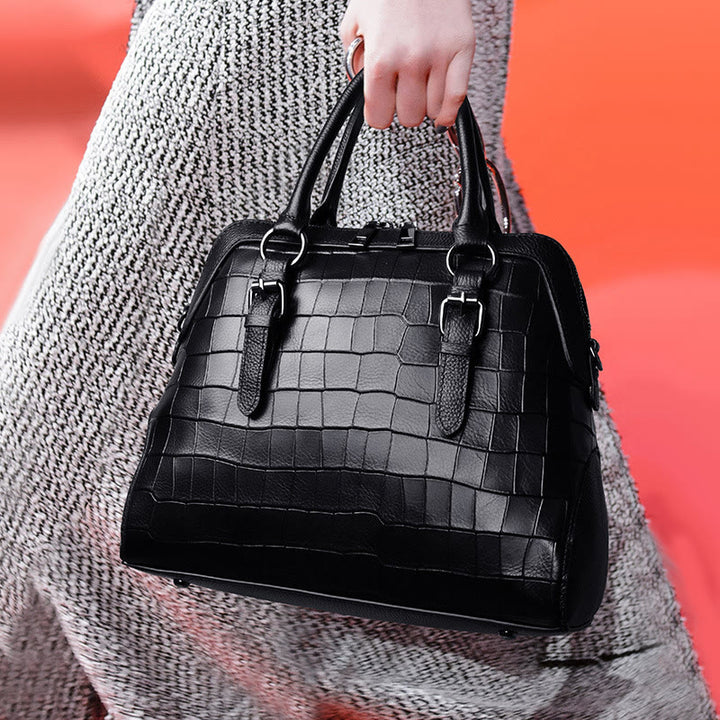 Elegante Handtasche Umhängetasche aus Leder mit Krokodilmuster in reiner Farbe