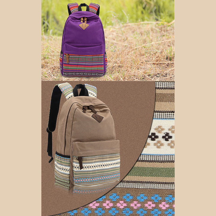 Rucksack für Frauen Bunter Streifen Benutzerdefinierter Canvas Student Sport Daypack