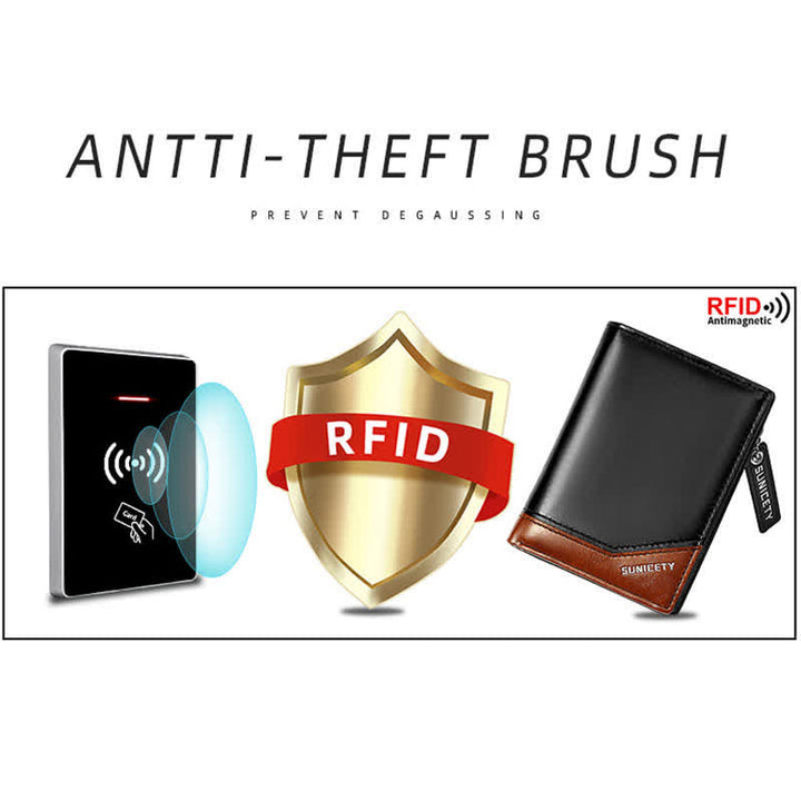 Zweifach gefaltete Geldbörse für Herren, Retro-RFID-Kreditkartenhalter mit Reißverschlussfach