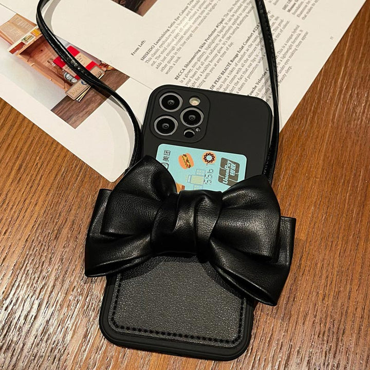 Süße Handyhülle aus Leder mit Schleife und Kartenfach