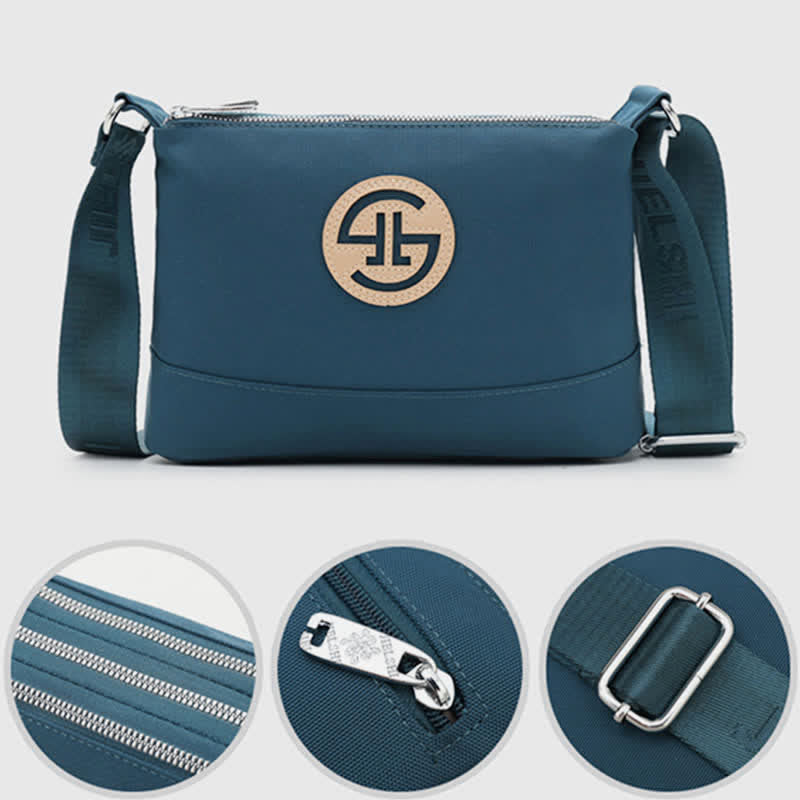 Kleine Umhängetasche mit dreifachem Reißverschluss, leichte, wasserdichte Nylon-Handtasche für Damen