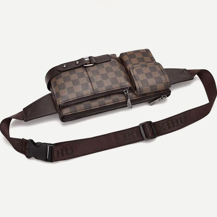 Gürteltasche für Herren, Leder, kariert, Reise-Umhängetasche, Brusttasche