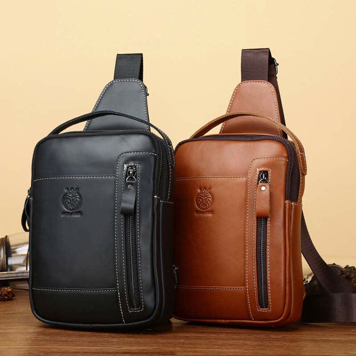 Schultertasche aus echtem Leder für Herren, Vintage-Stil, Umhängetasche, lässiger Wander-Tagesrucksack