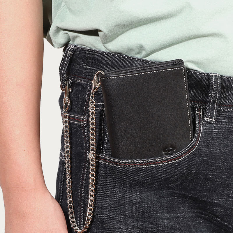 Vertikale Brieftasche RFID Airtag Echtes Leder Sanfte Kette Geldbörse für Männer