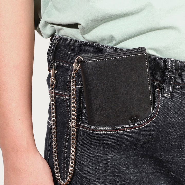 Vertikale Brieftasche RFID Airtag Echtes Leder Sanfte Kette Geldbörse für Männer