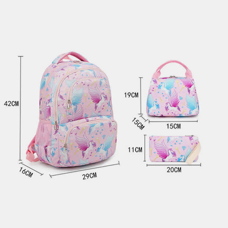 Einhorn-Schulranzen-Set für Mädchen, Rucksack, Büchertasche, Lunchtasche, Federmäppchen