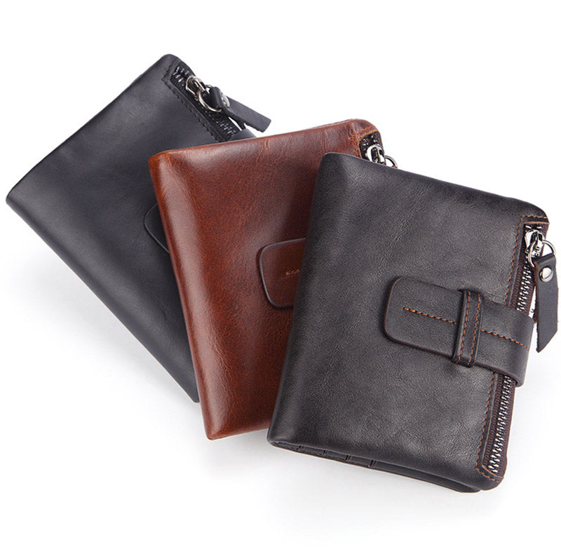 Vintage Echtes Leder Kurze Brieftasche herren Geldbörse Front Tasche Brieftasche