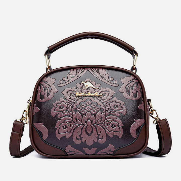 Handtasche mit Blumenprägung für Damen, Umhängetasche mit zwei Fächern