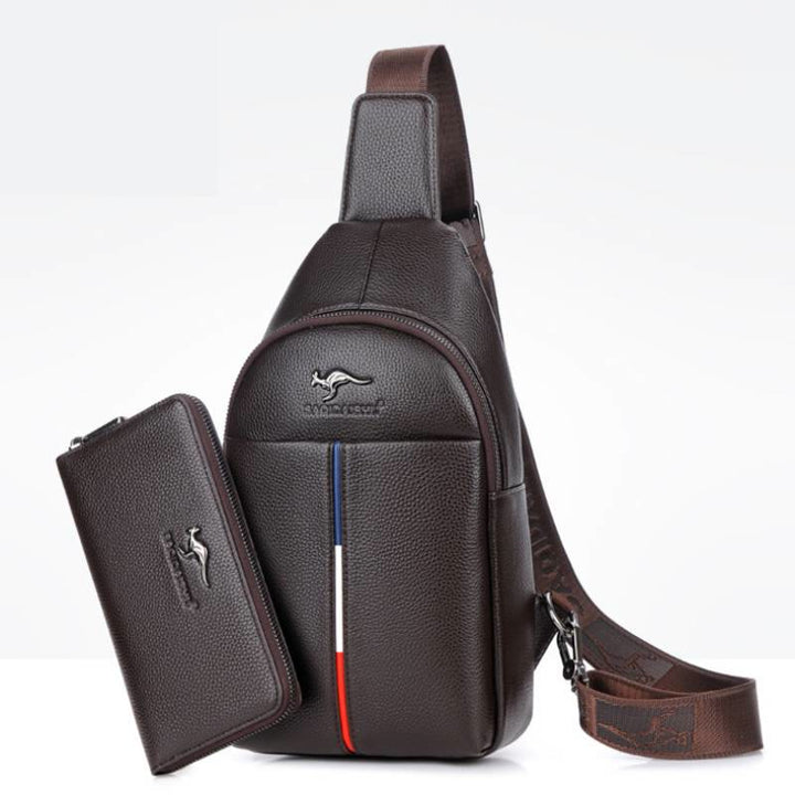 Sling Bag für Herren aus Leder, Ein-Schulter-Rucksack mit USB-Ladeanschluss